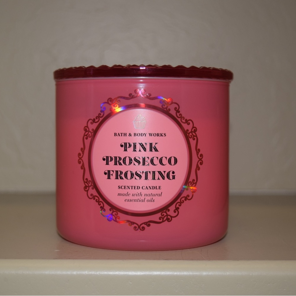 🩷🥂 Pink Prosecco Frosting Bath & Body Works 3-Wick Candle w Decorative Glass Lid